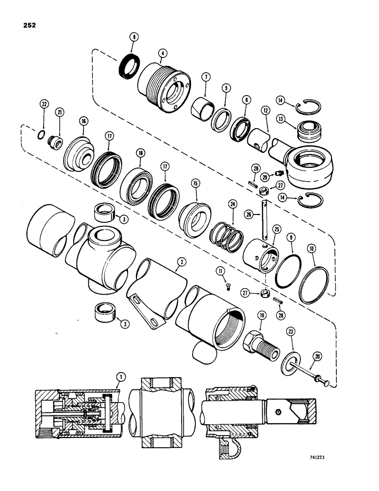 Схема запчастей Case 1450 - (252) - G34970 & G34971 DOZER LIFT CYLINDER, MECHANICAL ANGLE & TILT DOZER MODEL, GLAND STAMPED W/CYLINDER # (08) - HYDRAULICS