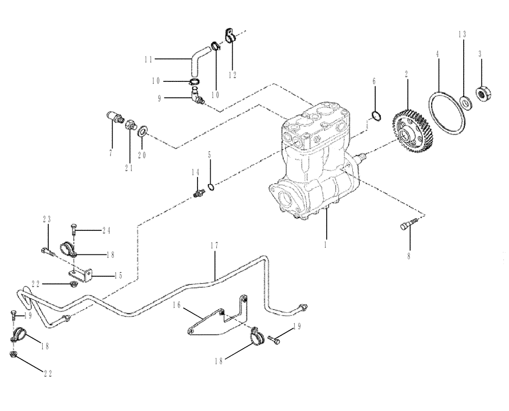 Схема запчастей Case 330B - (01A00000343[001]) - AIR COMPRESSOR (P.I.N. HHD0330BN7PG57000 AND AFTER) (84163908) (01) - ENGINE