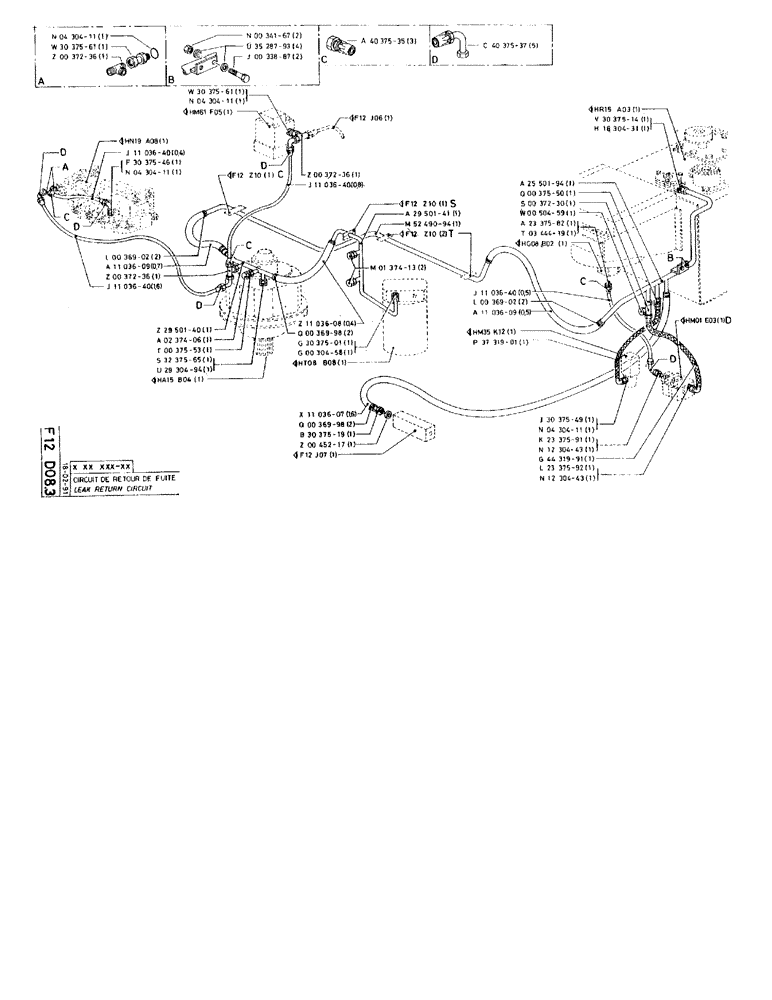 Схема запчастей Case 90BCL - (182) - LEAK RETURN CIRCUIT (07) - HYDRAULIC SYSTEM