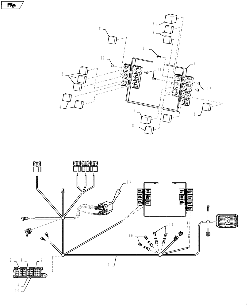 Схема запчастей Case 590SN - (55.512.14[03]) - HARNESS - FRONT CONSOLE (55) - ELECTRICAL SYSTEMS