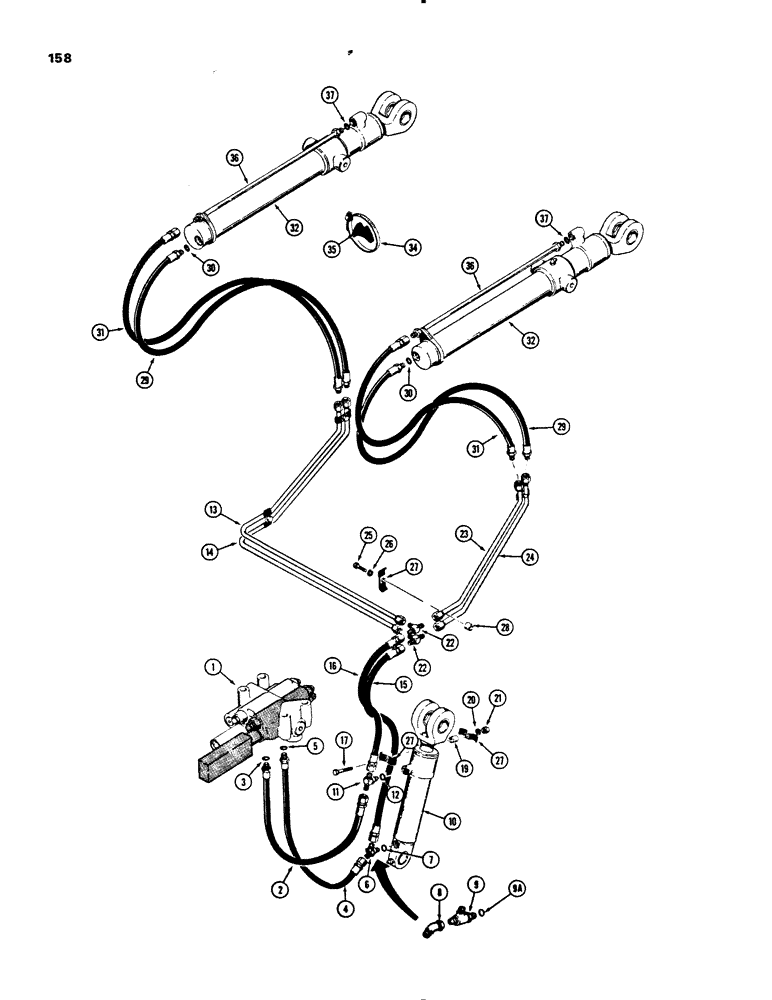 Схема запчастей Case 455B - (158) - LOADER BUCKET TILT AND HYDRA-LEVELING, HYDRAULIC CIRCUITS (07) - HYDRAULIC SYSTEM