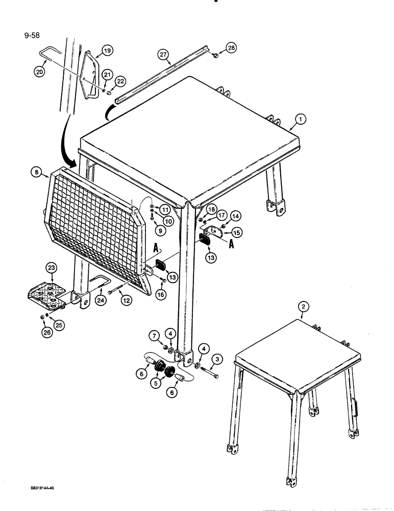 Схема запчастей Case 455C - (9-58) - ROLL OVER PROTECTIVE STRUCTURE, CANOPY (09) - CHASSIS/ATTACHMENTS