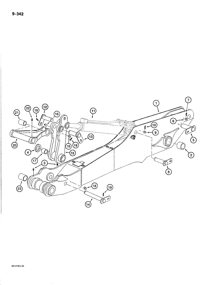 Схема запчастей Case 170B - (9-342) - ARM, LINKS AND MOUNTING PINS, WITH 10 FOOT 6 INCH (3.2 M), P.I.N. 74341 THRU 74456 (09) - CHASSIS