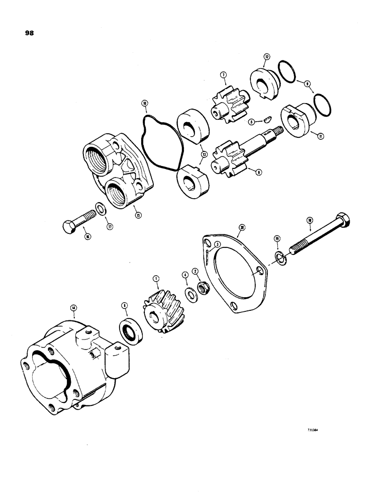 Схема запчастей Case 450 - (098) - TORQUE CONVERTER PUMP AND MOUNTING (03) - TRANSMISSION