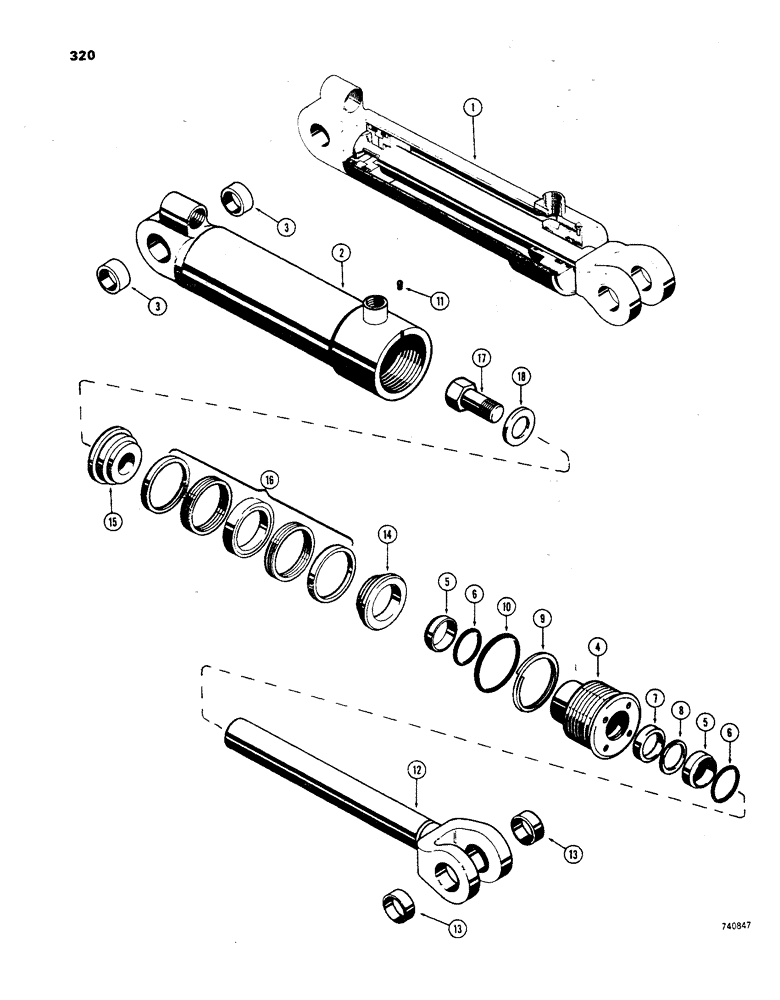 Схема запчастей Case 850 - (320) - G39748 HYDRA-LEVELING CYLINDER, HAS SPLIT OUTER ROD WIPER (07) - HYDRAULIC SYSTEM