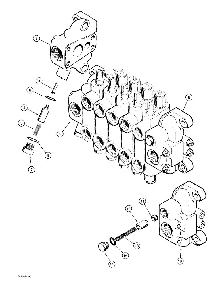 Схема запчастей Case 480F - (8-088) - BACKHOE CONTROL VALVE, OUTLET SECTION, INLET SECTION (08) - HYDRAULICS