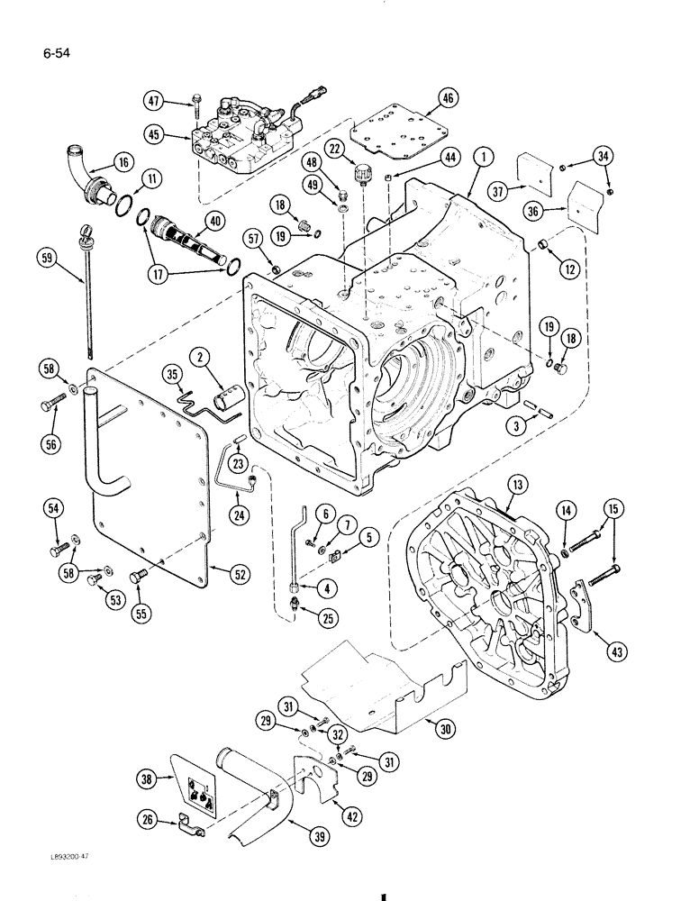 Схема запчастей Case 580K - (6-054) - TRANSAXLE TRANSMISSION HOUSING, TWO AND FOUR-WHEEL DRIVE (06) - POWER TRAIN