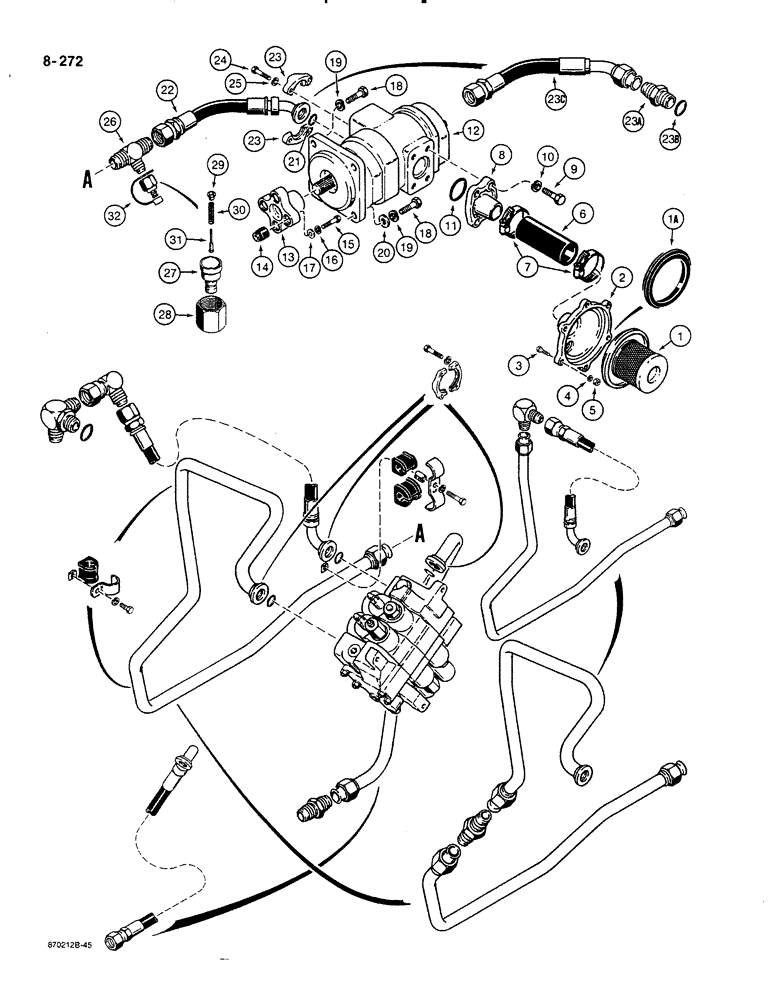 Схема запчастей Case 580K - (08-272) - EQUIPMENT HYD. SYSTEM RESERVOIR TO LOADER CONTROL VALVE & LOADER VALVE TO FILTER & BACKHOE LINE (08) - HYDRAULICS