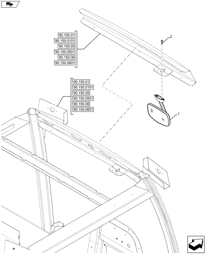 Схема запчастей Case 580SN WT - (90.151.04) - VAR - 423000, 442082, 747853, 747854, 747855 - CANOPY, ROPS - FRAME, COVERS, MIRROR, VISOR (90) - PLATFORM, CAB, BODYWORK AND DECALS