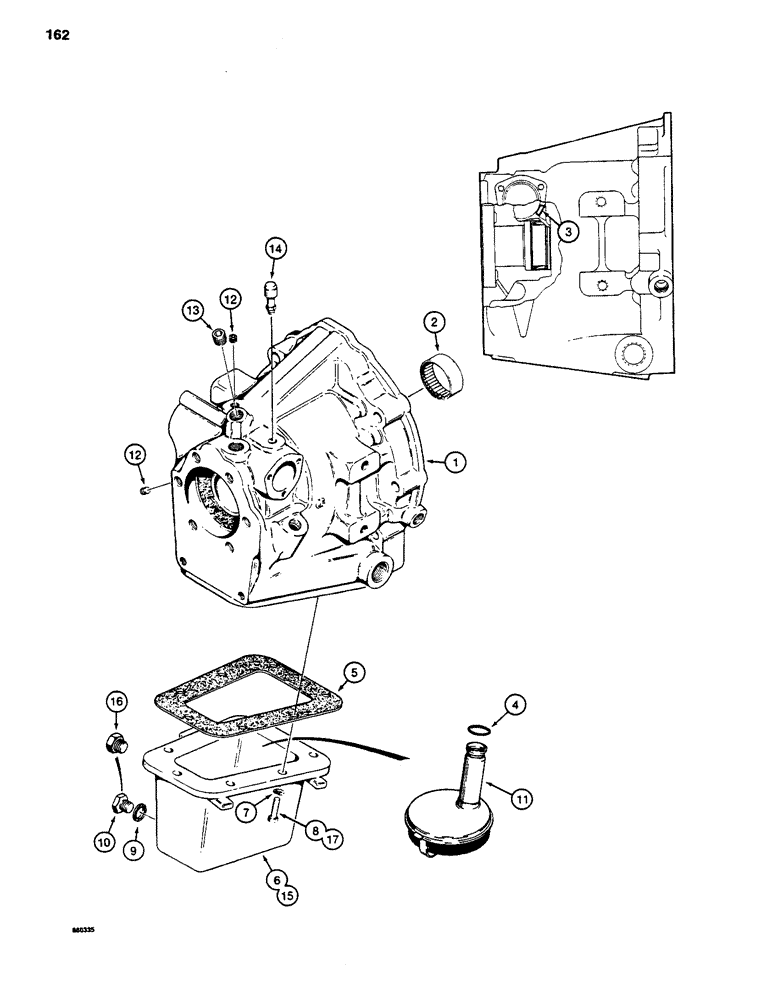 Схема запчастей Case 480D - (162) - POWER SHUTTLE, HOUSING AND OIL PAN (21) - TRANSMISSION