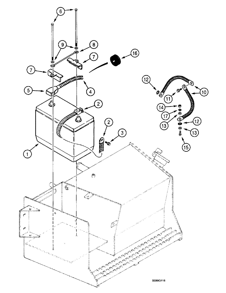 Схема запчастей Case 570LXT - (4-12) - BATTERY AND BATTERY CABLES, MODELS WITHOUT COLD START (04) - ELECTRICAL SYSTEMS