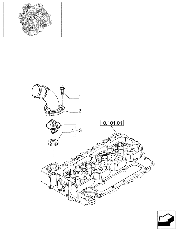 Схема запчастей Case 580SN - (10.402.09) - THERMOSTAT - ENGINE COOLING SYSTEM (580SN, 580SN WT, 590SN) (10) - ENGINE