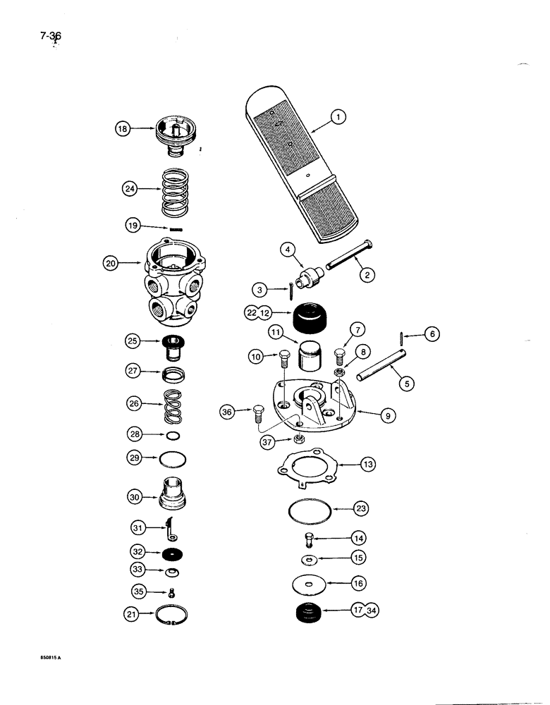 Схема запчастей Case 1086B - (7-036) - TREADLE AND BRAKE VALVE (07) - BRAKES