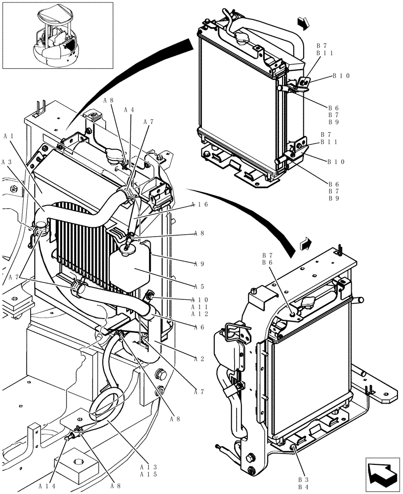 Схема запчастей Case CX31B - (707-01[1]) - RADIATOR INSTAL (COOLER) (10) - ENGINE