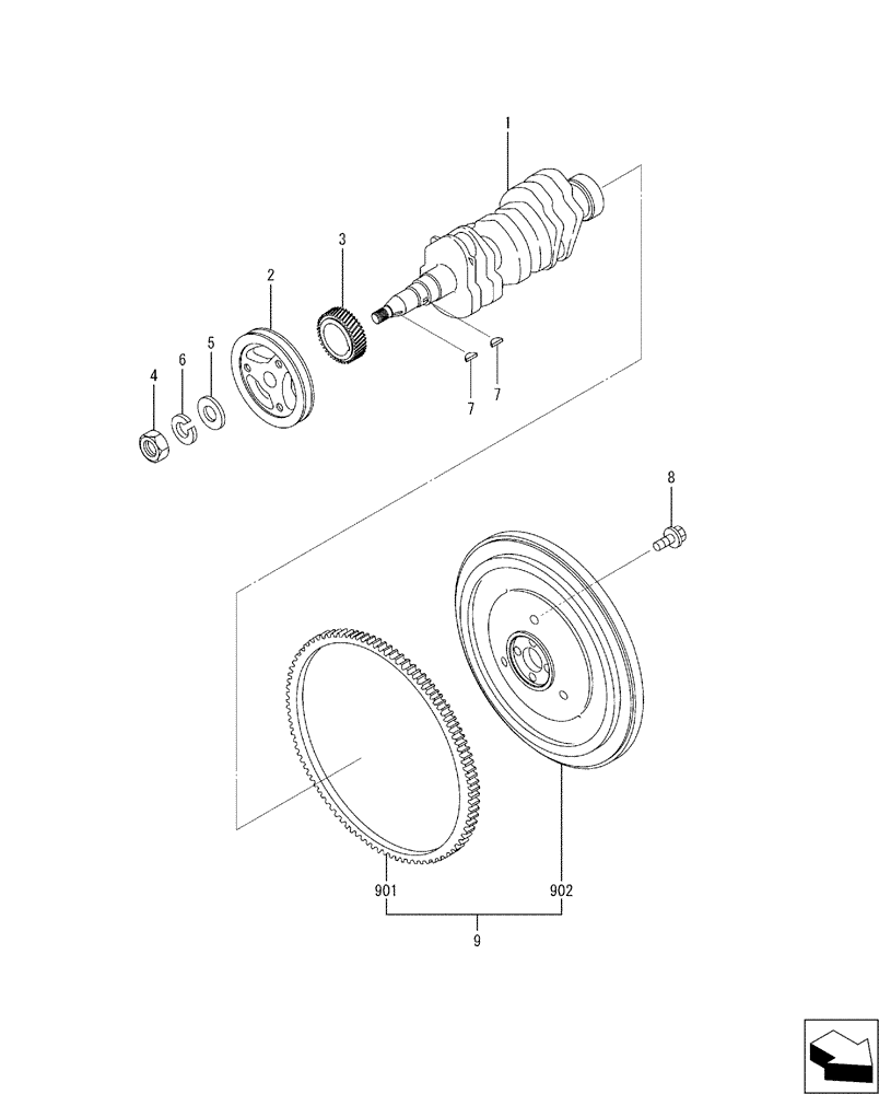 Схема запчастей Case CX17B - (08-011) - CRANKSHAFT & FLYWHEEL (10) - ENGINE