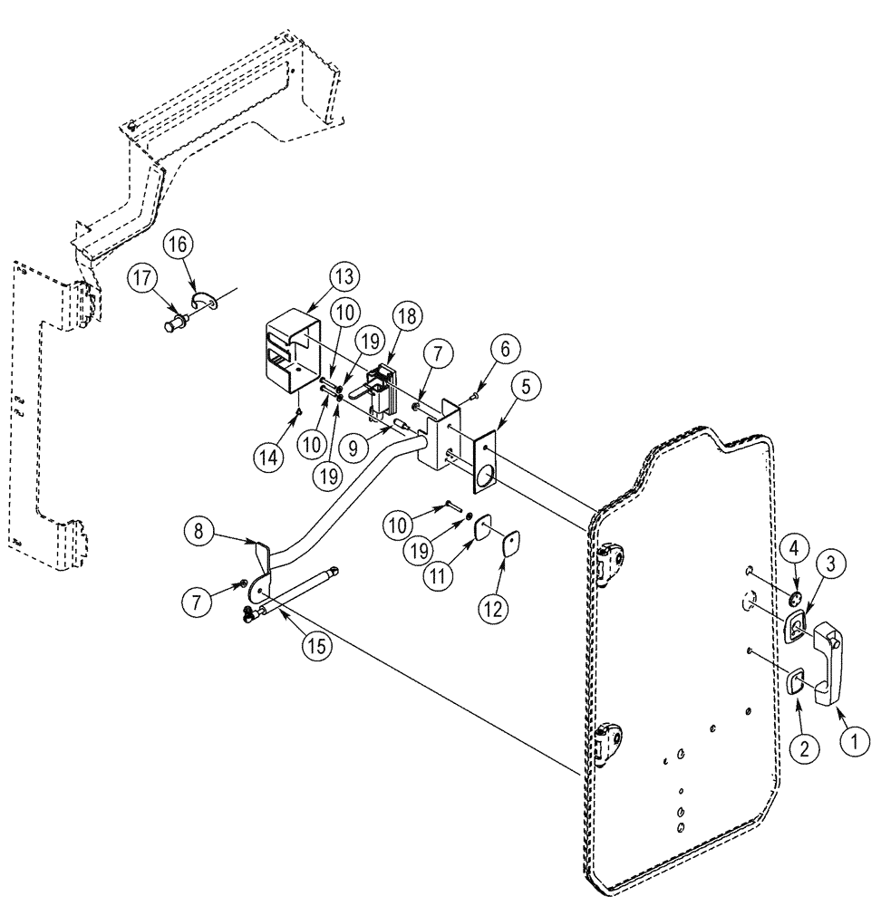 Схема запчастей Case 90XT - (09-48) - DOOR, FRONT LATCH, NORTH AMERICAN MODELS JAF0320050-, EUROPEAN MODELS JAF0274262- (09) - CHASSIS