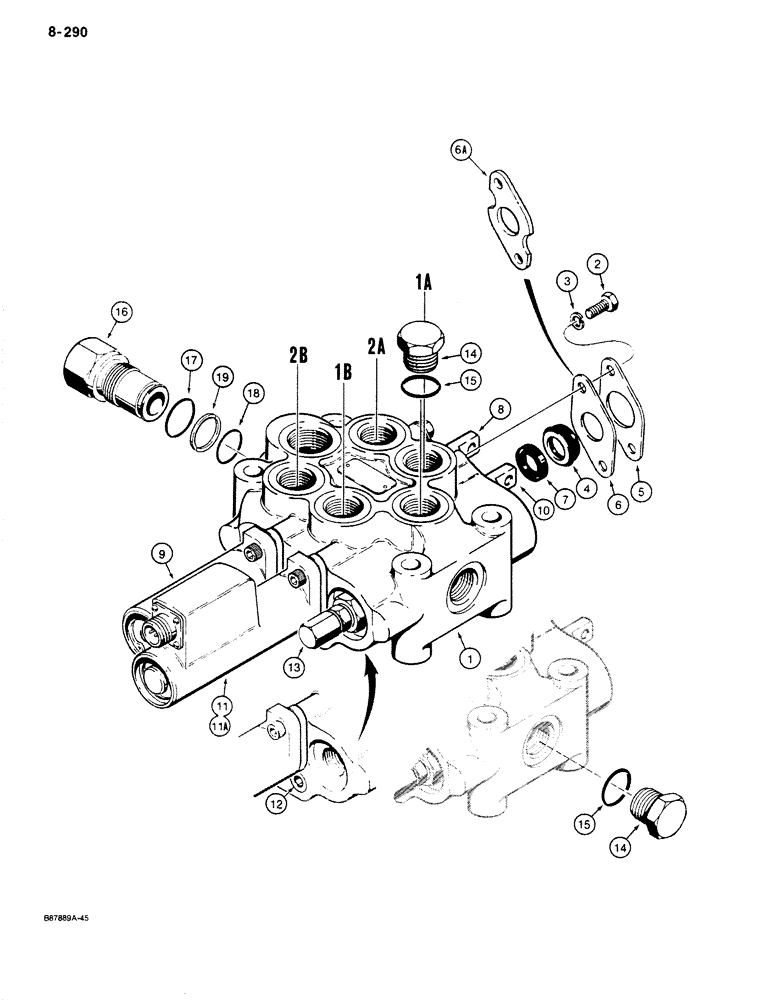 Схема запчастей Case 680K - (8-290) - HYDRECO LOADER CONTROL VALVE - TWO SPOOL (08) - HYDRAULICS