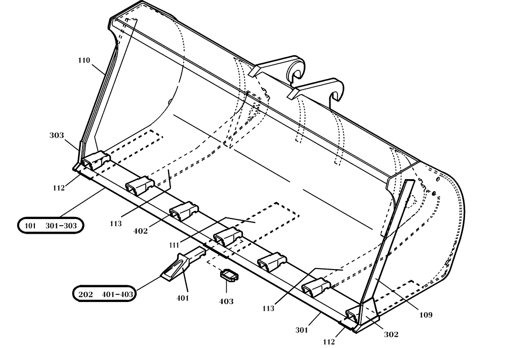 Схема запчастей Case 221D - (64.202[004]) - LOADING BUCKET 900 L (OPTION) (S/N 581101-UP) (82) - FRONT LOADER & BUCKET