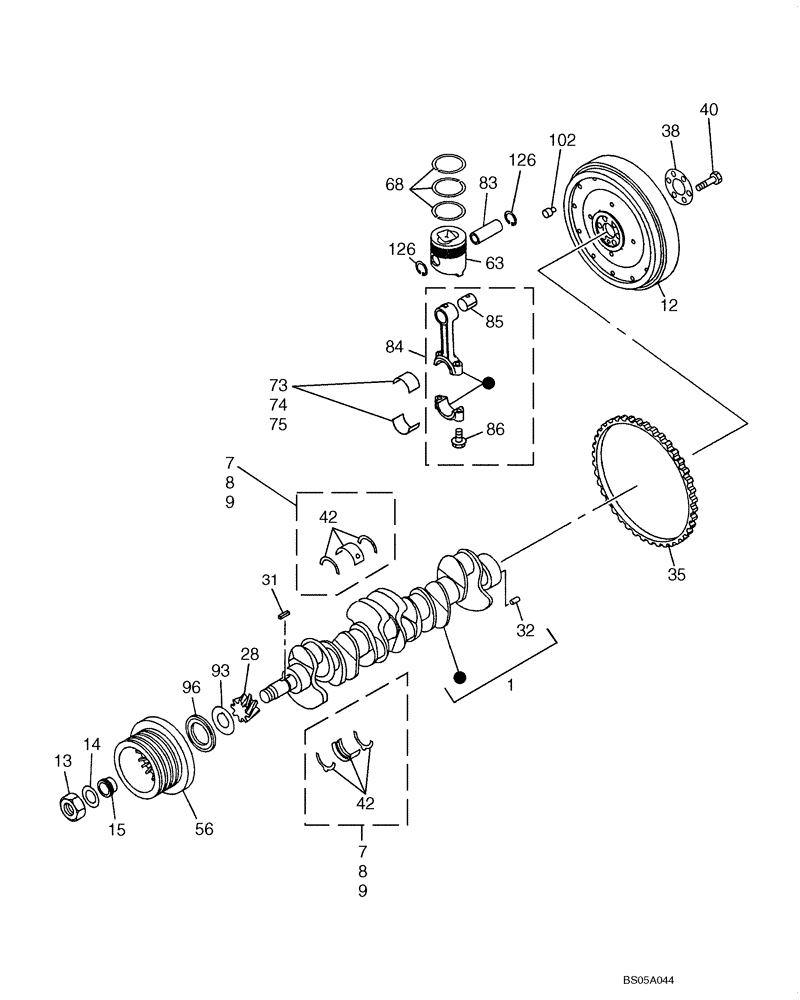 Схема запчастей Case CX225SR - (02-25) - PISTONS AND CRANKSHAFT - FLYWHEEL (02) - ENGINE