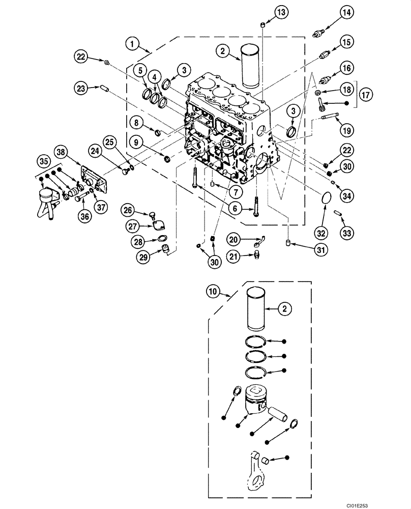 Схема запчастей Case CX135SR - (02-26) - CYLINDER BLOCK (02) - ENGINE