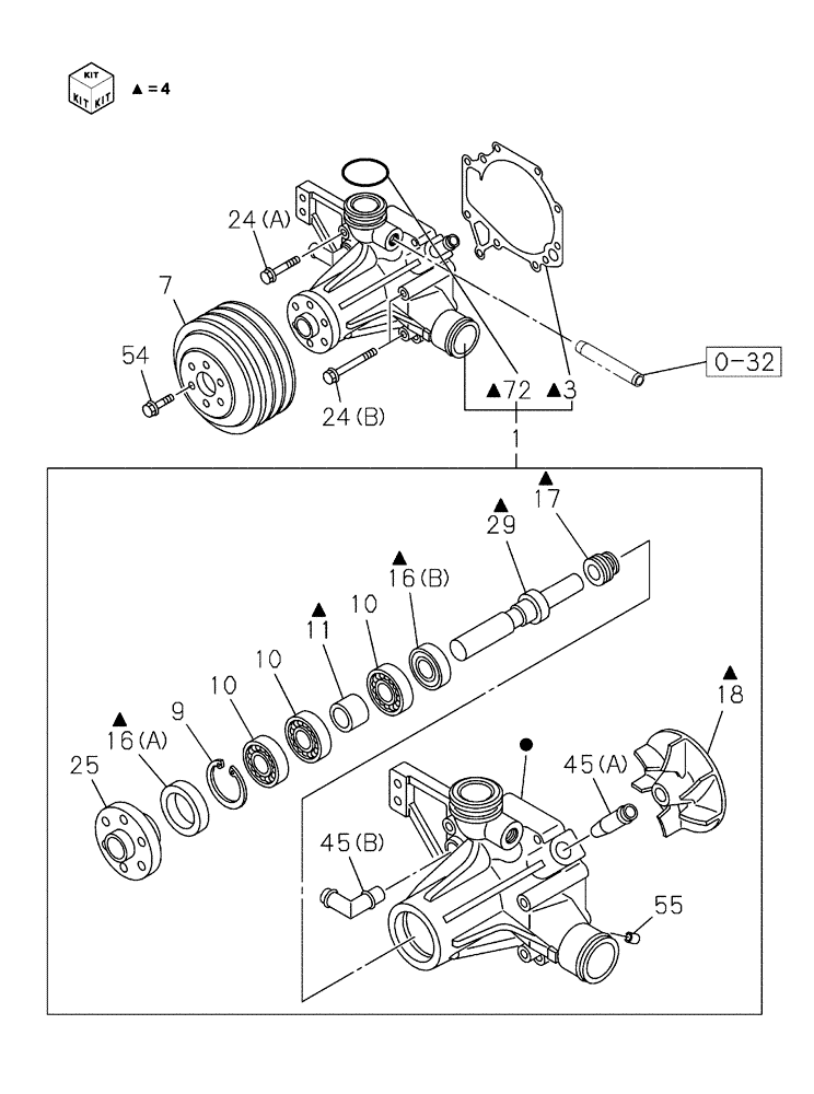 Схема запчастей Case CX470C - (02-030-01[01]) - WATER PUMP SYSTEM (01) - ENGINE