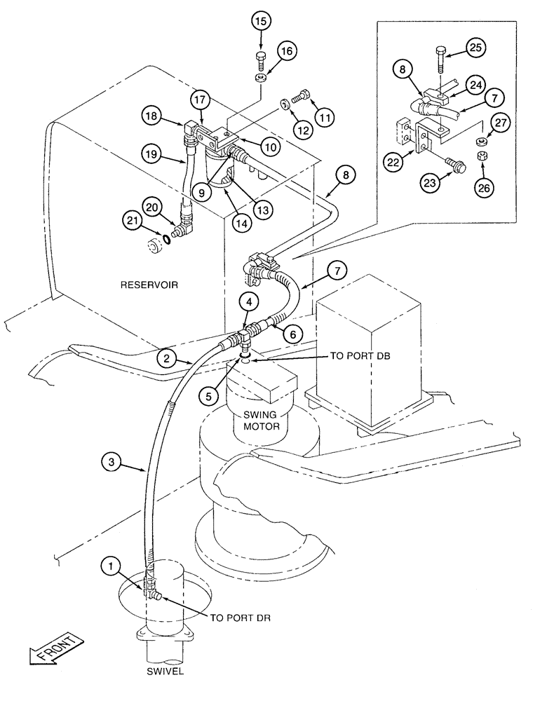 Схема запчастей Case 9050B - (8-074) - SWIVEL AND SWING MOTOR DRAIN LINES (08) - HYDRAULICS