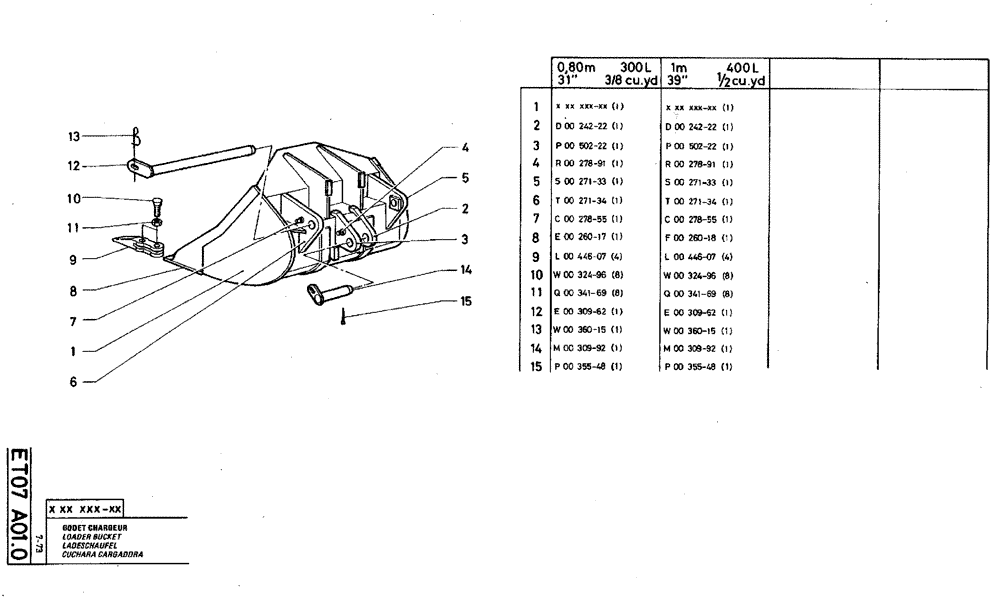 Схема запчастей Case TY45 - (ET07 A01.0[2]) - LOADER BUCKET - 1 M 400 L (39" 1/2 CU. YD.) (19) - BUCKETS