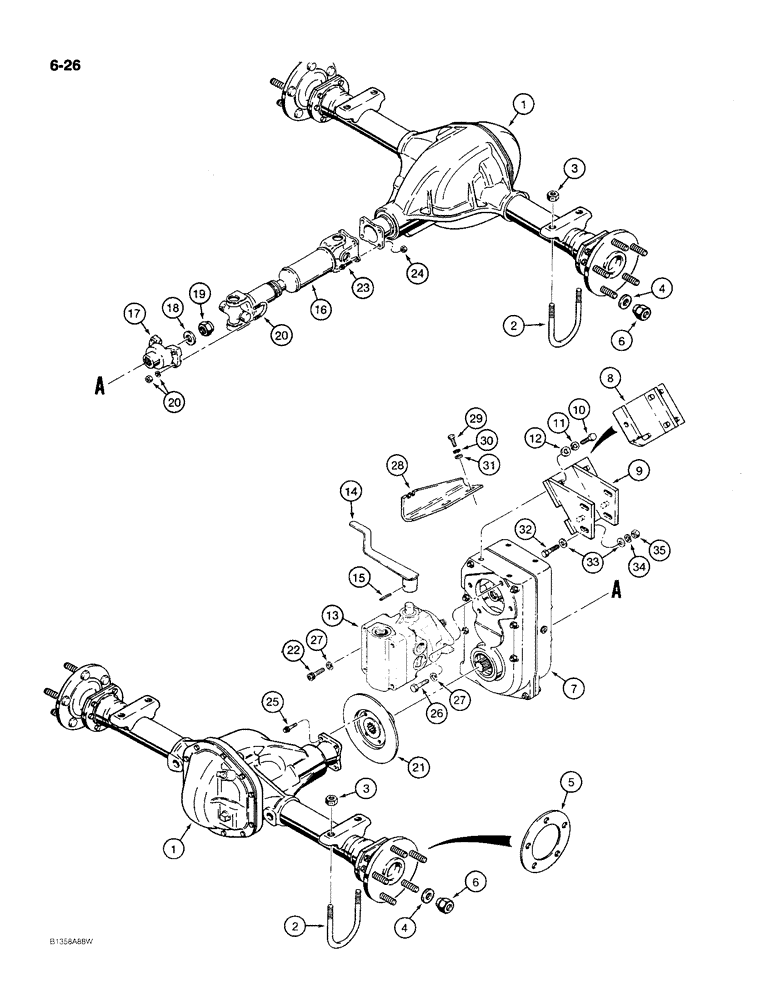 Схема запчастей Case MAXI-SNEAKER C - (6-26) - DRIVE LINE MOUNTING, USED ON MODELS WITH P.I.N. 1214519 AND AFTER (06) - POWER TRAIN