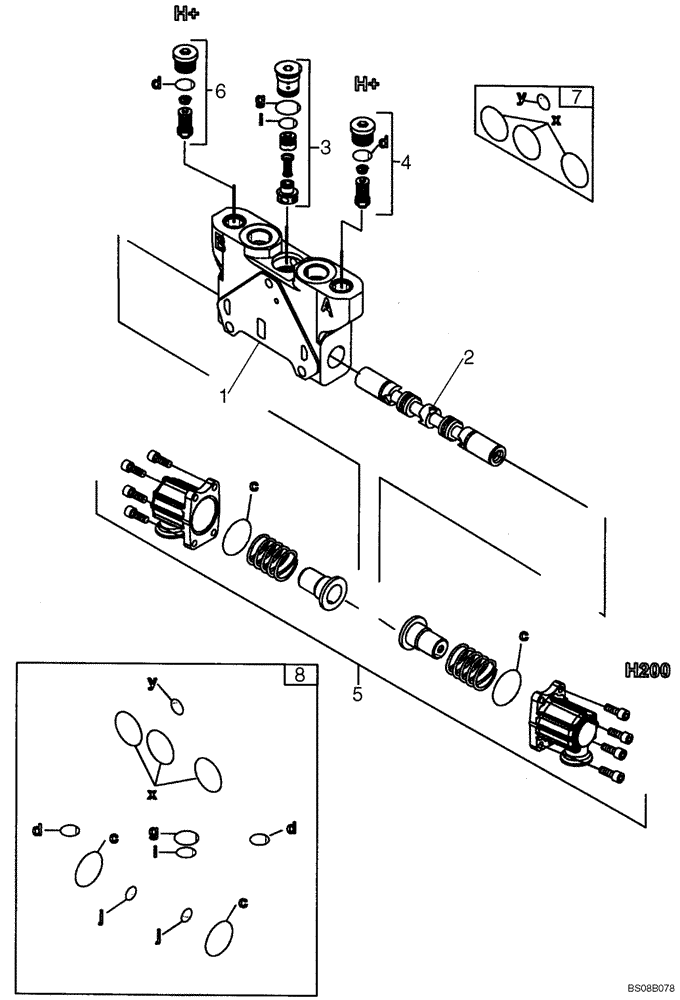 Схема запчастей Case 590SM - (08-47A) - 84157596 VALVE SECTION - BACKHOE BUCKET (WITH PILOT CONTROLS) (590SM+) (08) - HYDRAULICS