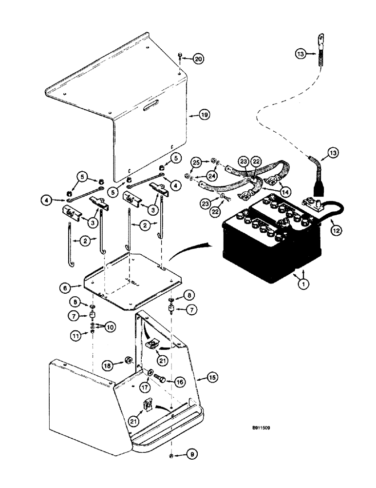 Схема запчастей Case 660 - (4-12) - BATTERY, MOUNTING, AND CABLES, DUAL BATTERY COLD START SYSTEM (04) - ELECTRICAL SYSTEMS