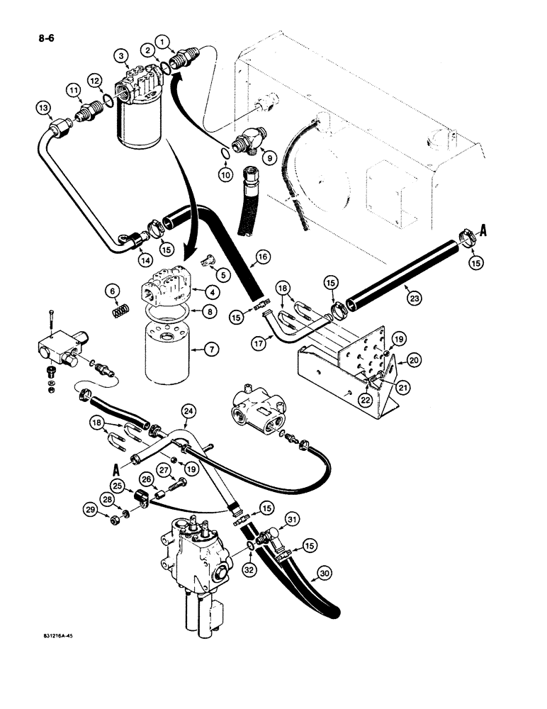 Схема запчастей Case W11B - (8-006) - HYDRAULIC CIRCUIT, RETURN LINES FOR MODELS WITH FUNK TRANSMISSION (08) - HYDRAULICS