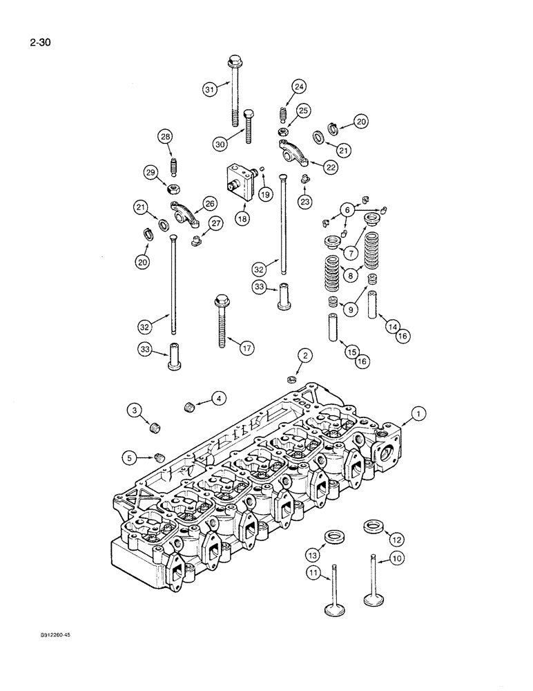 Схема запчастей Case 621 - (2-30) - CYLINDER HEAD AND VALVE MECHANISM, 6T-590 ENGINE (02) - ENGINE