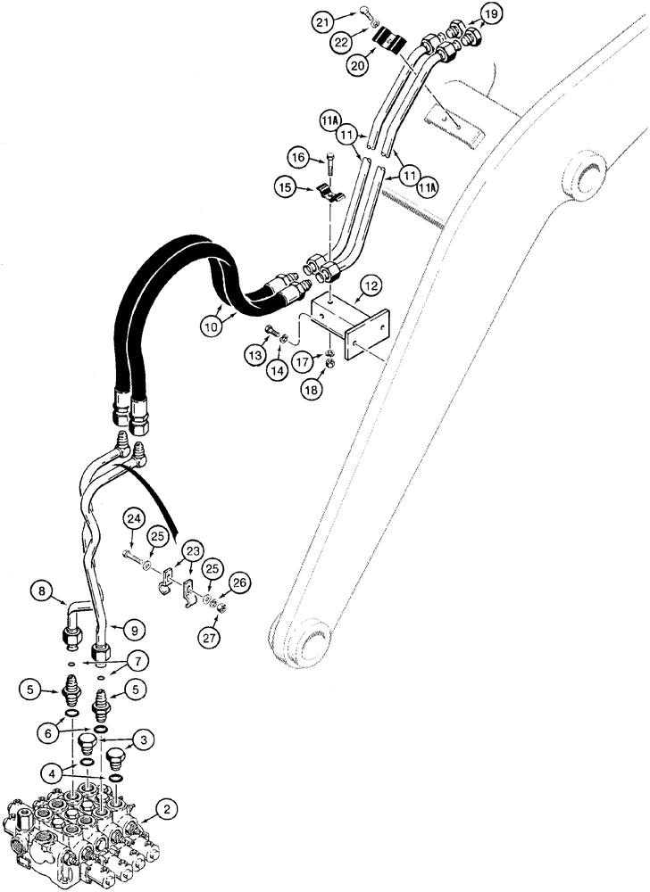 Схема запчастей Case 621C - (08-040) - HYDRAULICS - LOADER AUX., LOADER AUX. CONTROL VALVE TO AUX. BUCKET CYL., Z-BAR & XR LOADERS (08) - HYDRAULICS