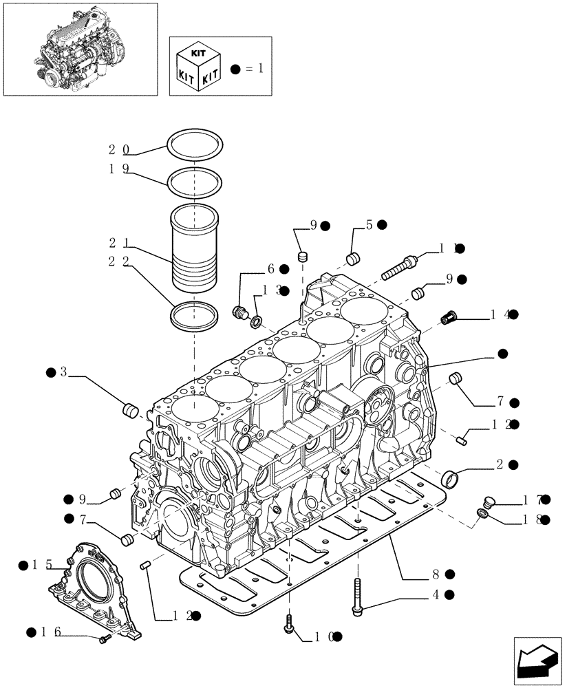 Схема запчастей Case F2CE9684D E001 - (0.04.0[01]) - CYLINDER BLOCK & RELATED PARTS (504128790 - 504128572) 