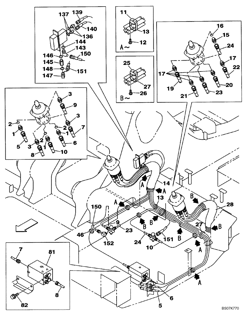 Схема запчастей Case CX225SR - (08-90[02]) - PILOT CONTROL LINES, ATTACHMENT - MODELS WITH DOZER BLADE (08) - HYDRAULICS