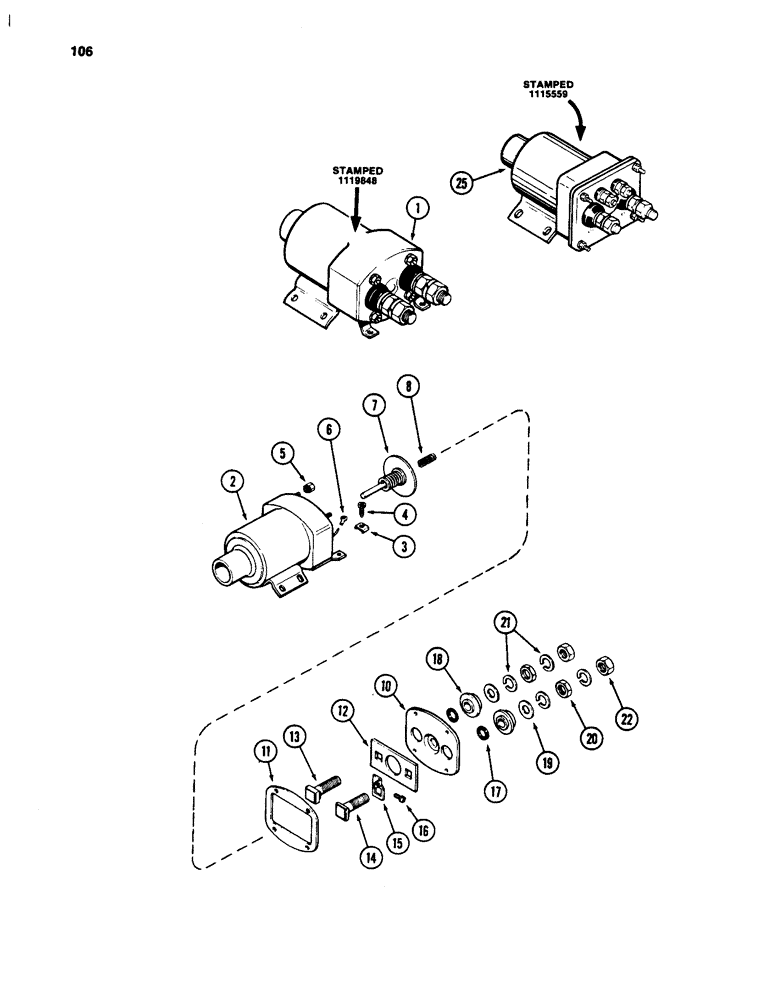 Схема запчастей Case W24C - (106) - STARTER SOLENOID (04) - ELECTRICAL SYSTEMS