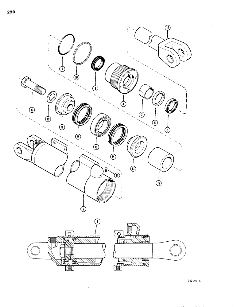 Схема запчастей Case 1150B - (290) - G33938 & G33939 DOZER TILT & PITCH CYLS., ANGLE TILT PITCH DOZER, GLAND IS STAMPED W/ CYL. PART # (07) - HYDRAULIC SYSTEM