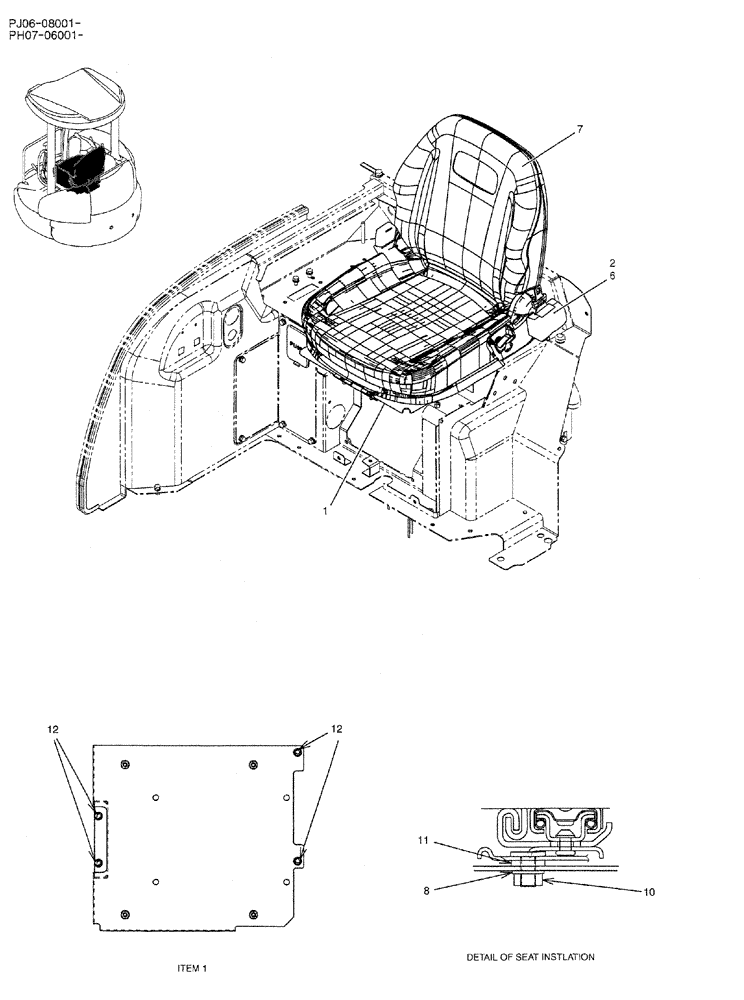 Схема запчастей Case CX50B - (01-068) - SEAT INSTAL (PW25M00029F1) (05) - SUPERSTRUCTURE