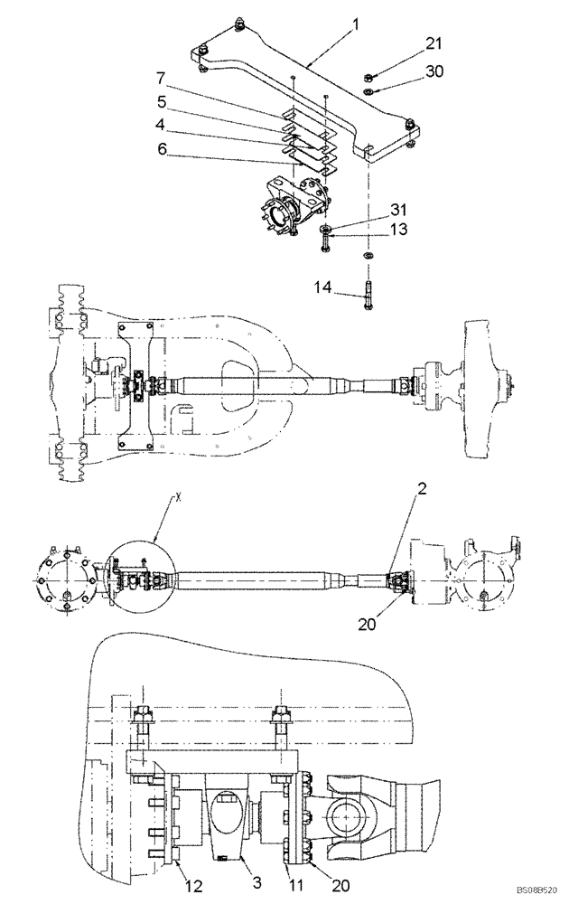 Схема запчастей Case 121E - (07.012[8747703700]) - DRIVE SHAFT INSTALLATION FAST GEAR 35 KM/H (14) - MAIN GEARBOX & DRIVE