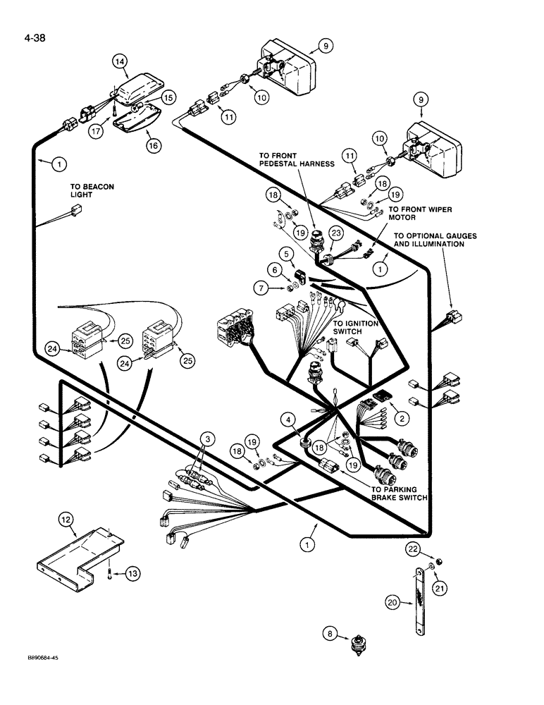 Схема запчастей Case 721 - (4-38) - CANOPY HARNESS - OPERATORS COMPARTMENT, LAMPS, *PRIOR TO P.I.N. JAK0022758 (04) - ELECTRICAL SYSTEMS