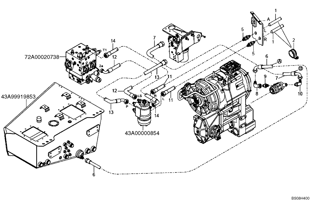 Схема запчастей Case 330B - (43A02000891[001]) - STEERING LINES, HYDRAULIC - W/WET BRAKE (84121820) (09) - Implement / Hydraulics / Frame / Brakes