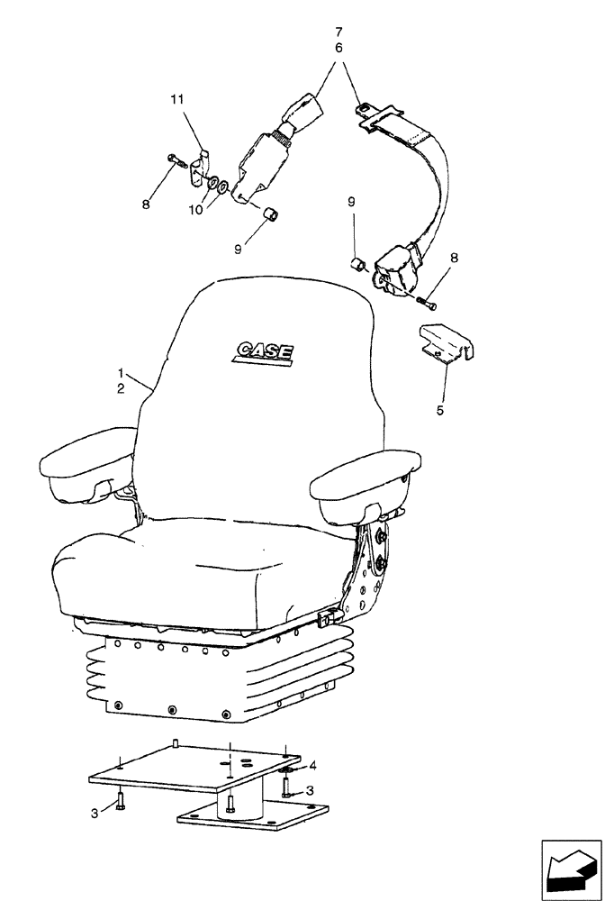 Схема запчастей Case 580SM - (90.124.11) - SEAT - MOUNTING (AIR SUSPENSION) (90) - PLATFORM, CAB, BODYWORK AND DECALS