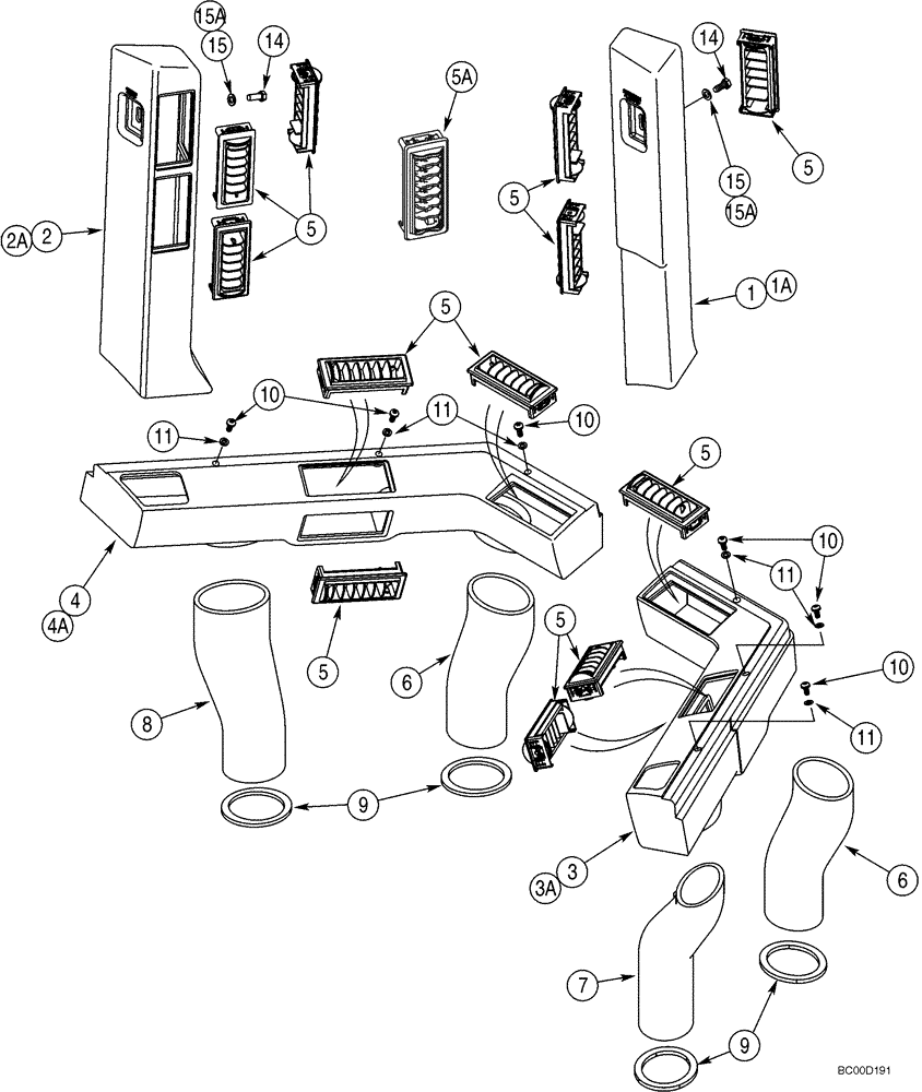 Схема запчастей Case 921C - (09-52) - CAB - PLENUMS, DUCTS AND LOUVERS (09) - CHASSIS