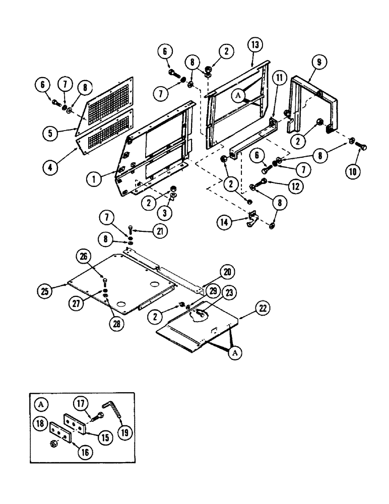 Схема запчастей Case 50 - (100) - TURNTABLE SHROUDING AND RELATED PARTS, (LEFT SIDE AND TOP),(USED ON UNITS W/ SN. 6280345 & AFTER) (90) - PLATFORM, CAB, BODYWORK AND DECALS