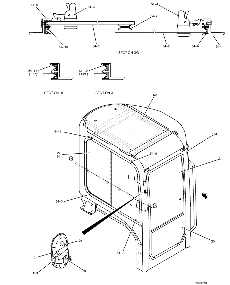 Схема запчастей Case CX50B - (05-011) - CAB ASSY (COOLER) (PW02C00069F1) OPTIONAL PARTS