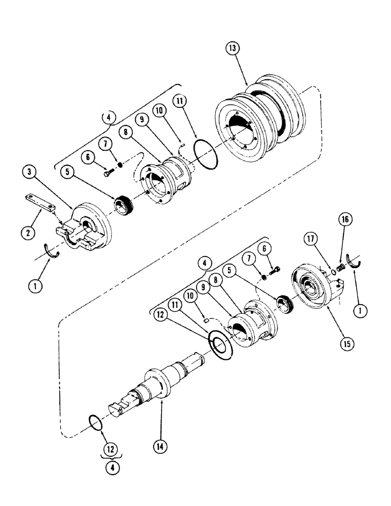 Схема запчастей Case 50 - (5-122) - DOUBLE FLANGE TRACK ROLLER, TYPE I (11) - TRACKS/STEERING