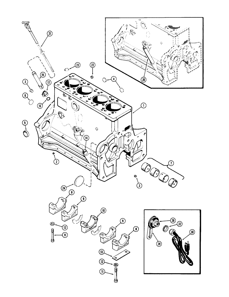 Схема запчастей Case 880 - (018) - CYLINDER BLOCK, 336BDT DIESEL ENGINE, USED PRIOR TO ENGINE S.N. 10151851, USED W/ENGINE BALANCER (01) - ENGINE