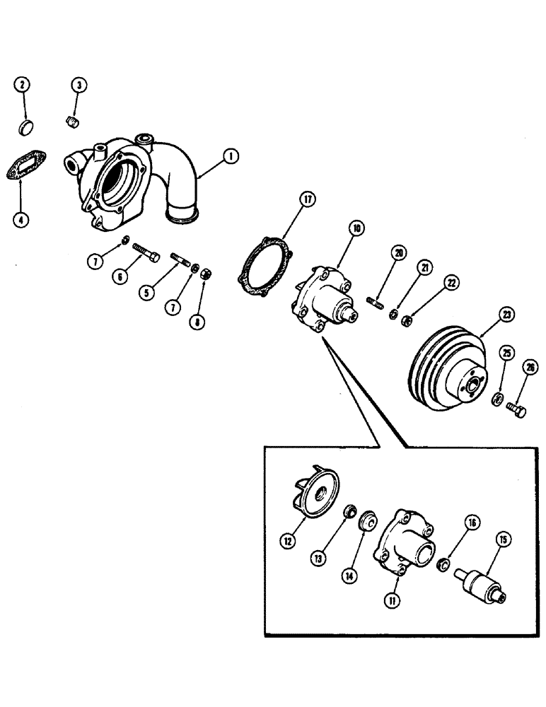 Схема запчастей Case 880B - (004) - WATER PUMP, WITH TAPPED SHAFT, 336BDT DIESEL ENGINE (01) - ENGINE