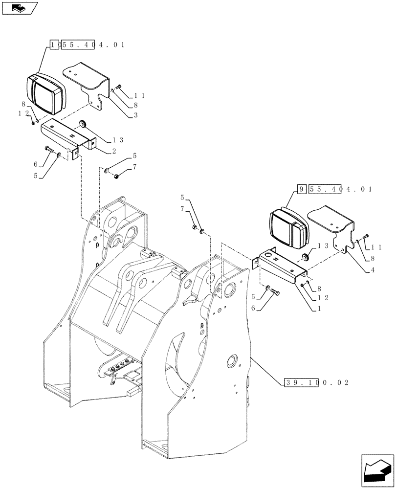 Схема запчастей Case 821F - (55.404.02) - FRONT LIGHT INSTALLATION (55) - ELECTRICAL SYSTEMS