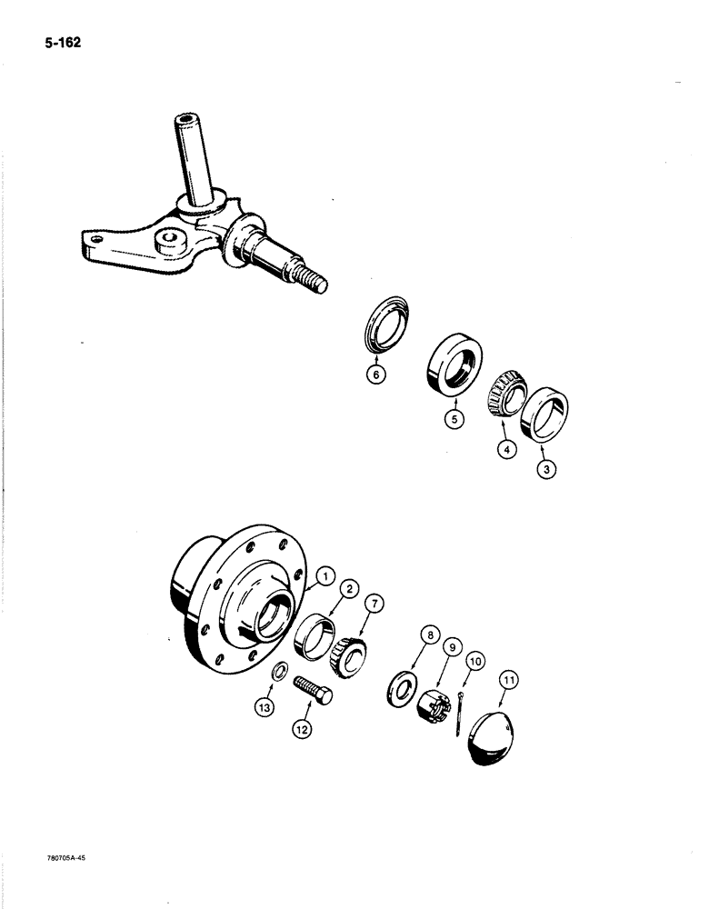 Схема запчастей Case 780C - (5-162) - FRONT WHEEL HUB AND BEARINGS (05) - STEERING